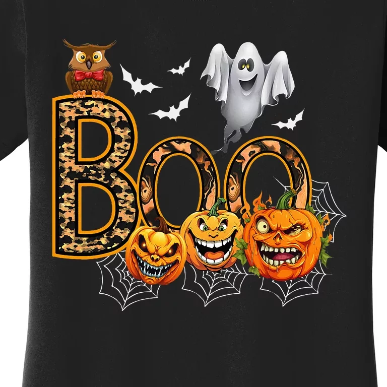 Boo Creepy Owl Pumpkin Ghost Funny Halloween Costume Women's T-Shirt