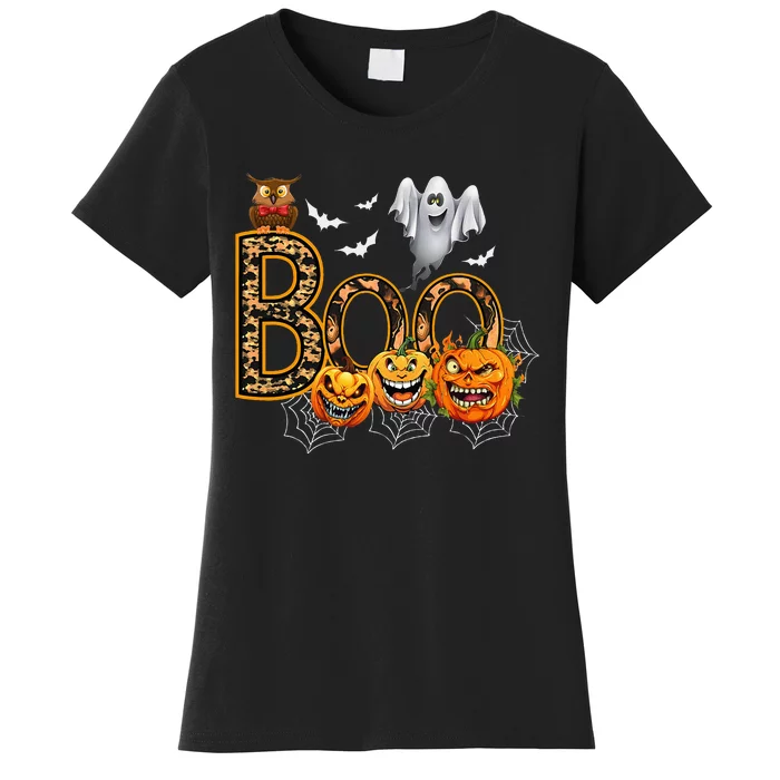 Boo Creepy Owl Pumpkin Ghost Funny Halloween Costume Women's T-Shirt