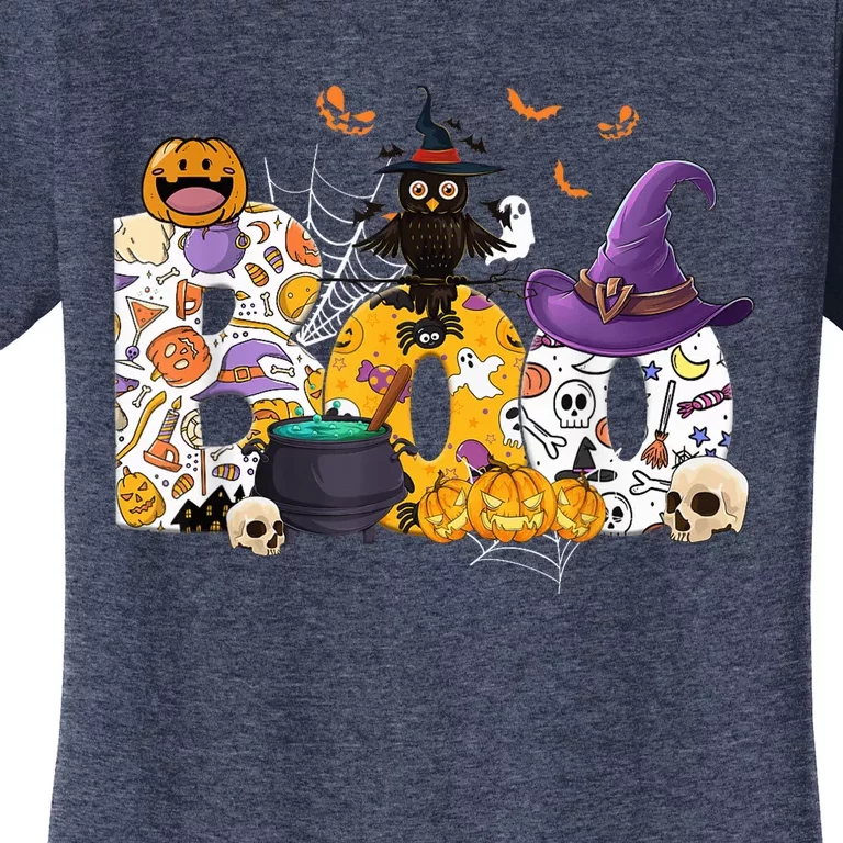 Boo Creepy Owl Pumpkin Ghost Funny Halloween Costume Spooky Women's T-Shirt