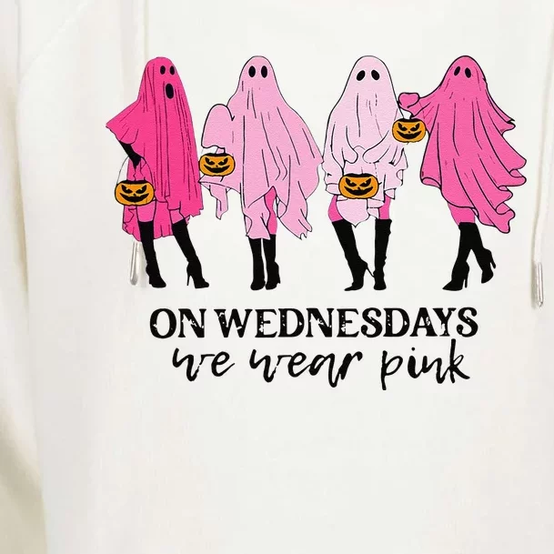 Breast Cancer On Wednesday We Wear Pink Ghost Halloween Womens Funnel Neck Pullover Hood