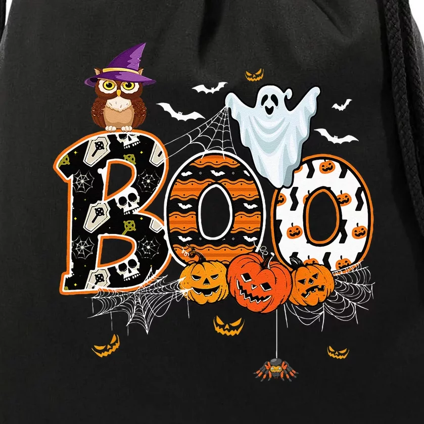 Boo Creepy Owl Pumpkin Ghost Funny Halloween Costume Drawstring Bag