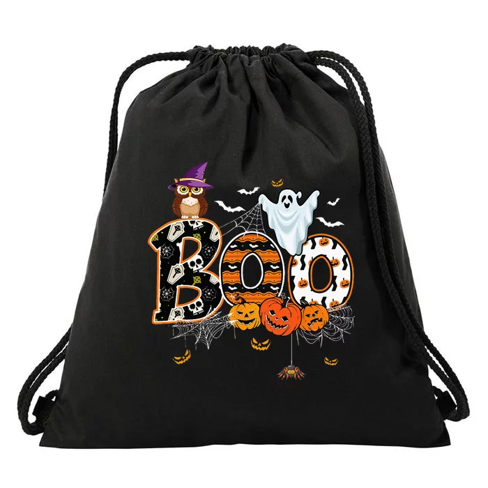 Boo Creepy Owl Pumpkin Ghost Funny Halloween Costume Drawstring Bag