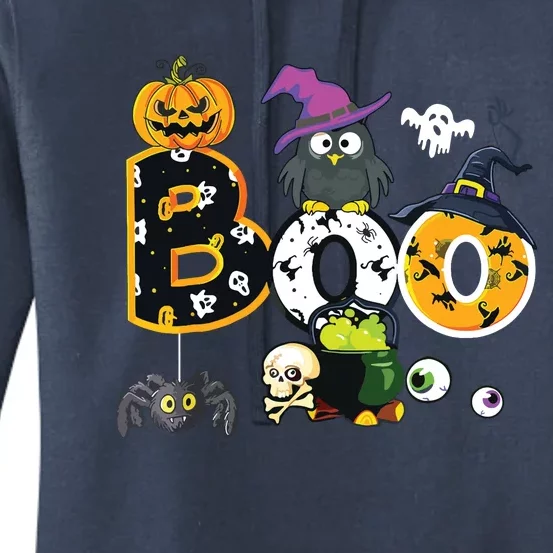 Boo Creepy Owl Pumpkin Ghost Halloween Kids Women's Pullover Hoodie