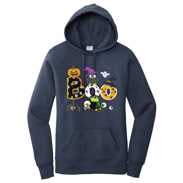 Boo Creepy Owl Pumpkin Ghost Halloween Kids Women's Pullover Hoodie