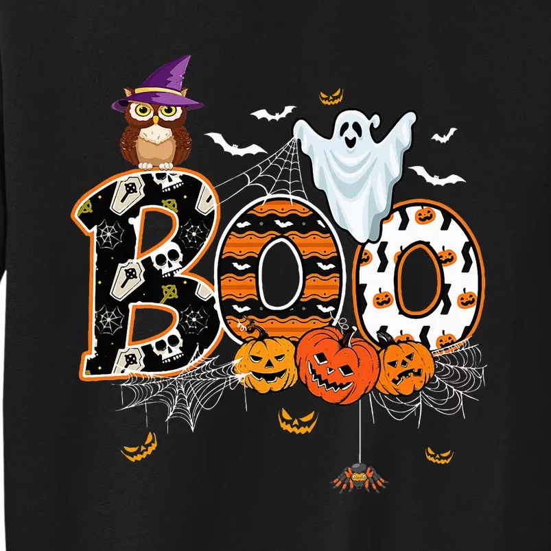 Boo Creepy Owl Pumpkin Ghost Funny Halloween Costume Tall Sweatshirt