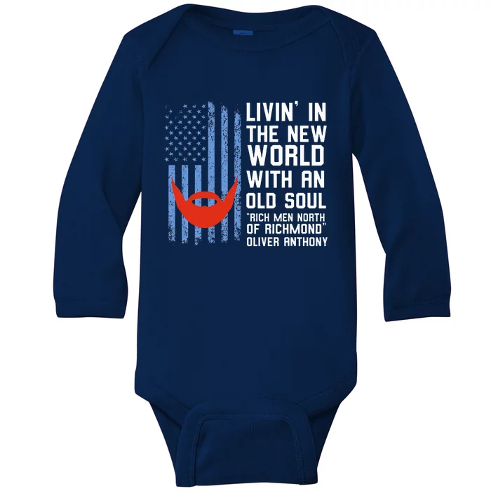 Blue Collar Oliver Anthony Rich North Of Richmond Flag Baby Long Sleeve Bodysuit