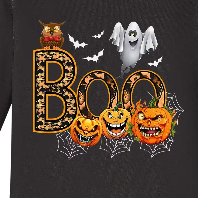 Boo Creepy Owl Pumpkin Ghost Funny Halloween Costume Baby Long Sleeve Bodysuit