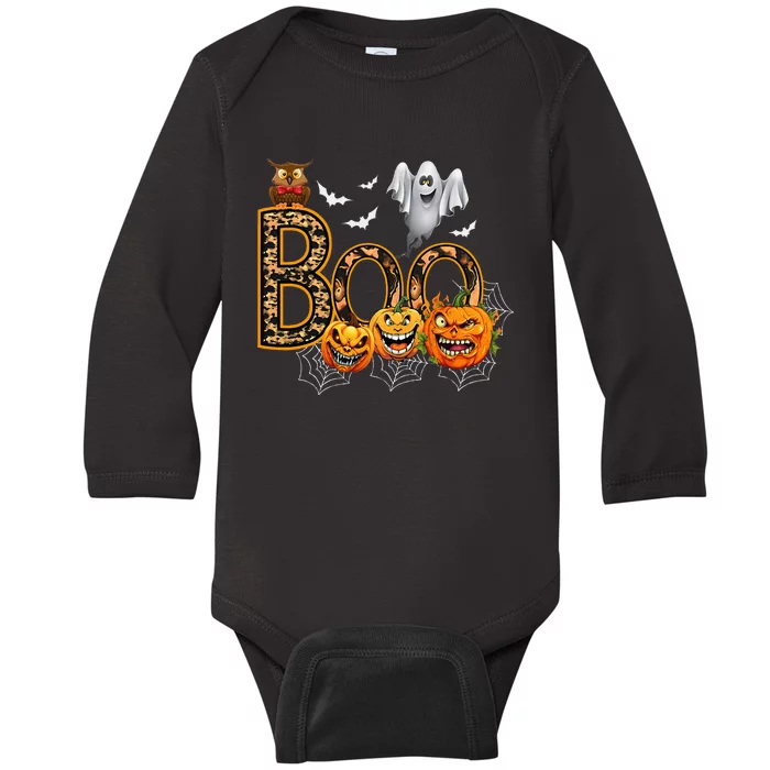 Boo Creepy Owl Pumpkin Ghost Funny Halloween Costume Baby Long Sleeve Bodysuit