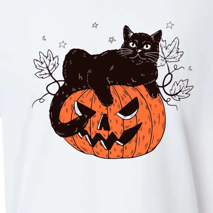 Black Cat On Pumpkin Face Halloween Costume Spooky Season Gift Sueded Cloud Jersey T-Shirt