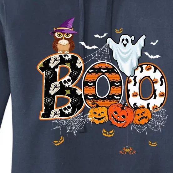 Boo Creepy Owl Pumpkin Ghost Funny Halloween Costume Women's Pullover Hoodie