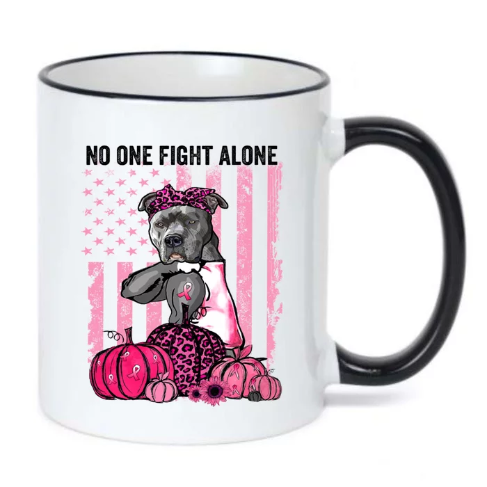 Breast Cancer October Pitbull Dog Pink Pumpkin American Flag Gift Black Color Changing Mug