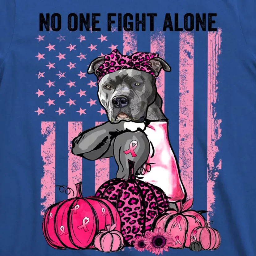 Breast October Pitbull Dog Pink Pumpkin American Flag Gift T-Shirt | TeeShirtPalace