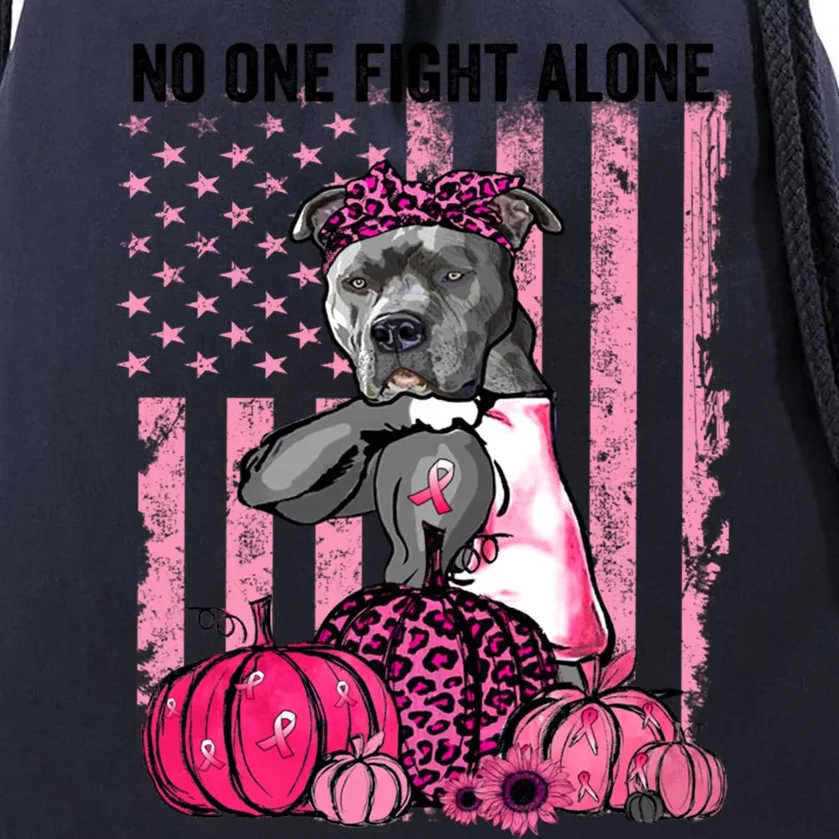 Breast Cancer October Pitbull Dog Pink Pumpkin American Flag Gift Drawstring Bag