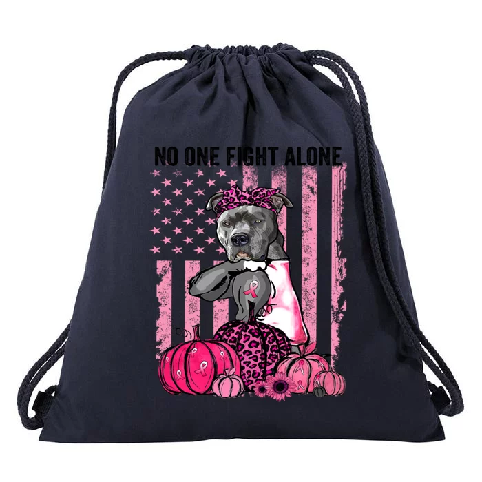 Breast Cancer October Pitbull Dog Pink Pumpkin American Flag Gift Drawstring Bag