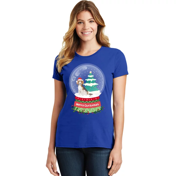 Beagle Christmas Ornats Crystal Ball Snowy Xmas Tree Cute Gift Women's T-Shirt