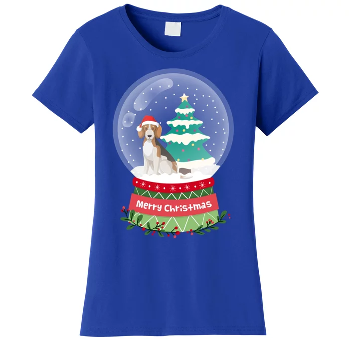 Beagle Christmas Ornats Crystal Ball Snowy Xmas Tree Cute Gift Women's T-Shirt