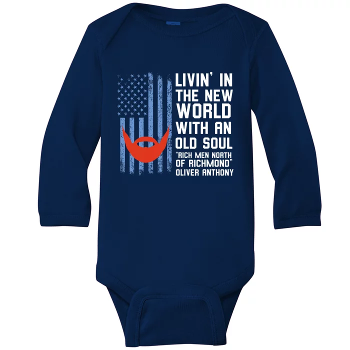 Blue Collar Oliver Anthony Rich Men North Of Richmond Flag Baby Long Sleeve Bodysuit