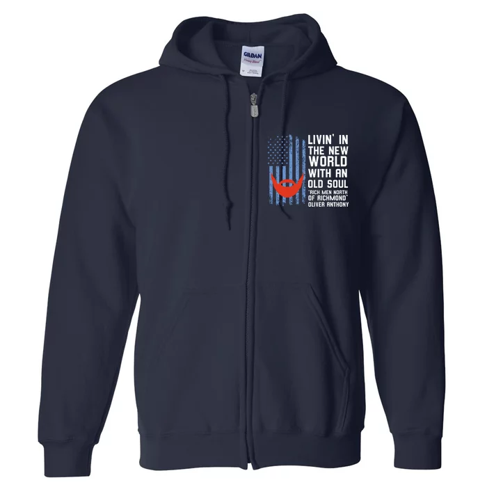 Blue Collar Oliver Anthony Rich Men North Of Richmond Flag Full Zip Hoodie