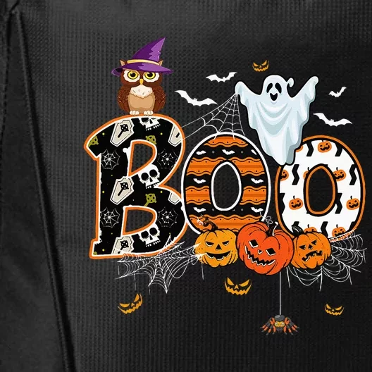 Boo Creepy Owl Pumpkin Ghost Funny Halloween Costume City Backpack