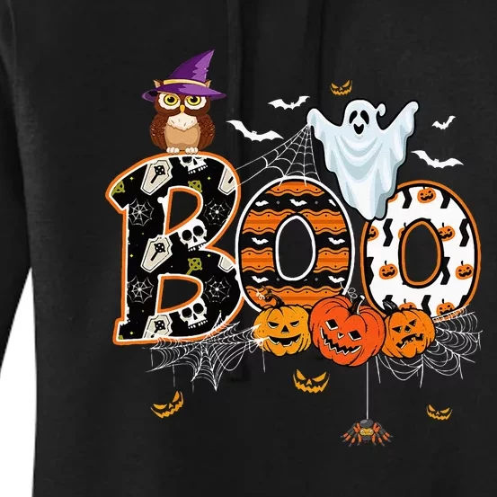 Boo Creepy Owl Pumpkin Ghost Funny Halloween Costume Women's Pullover Hoodie