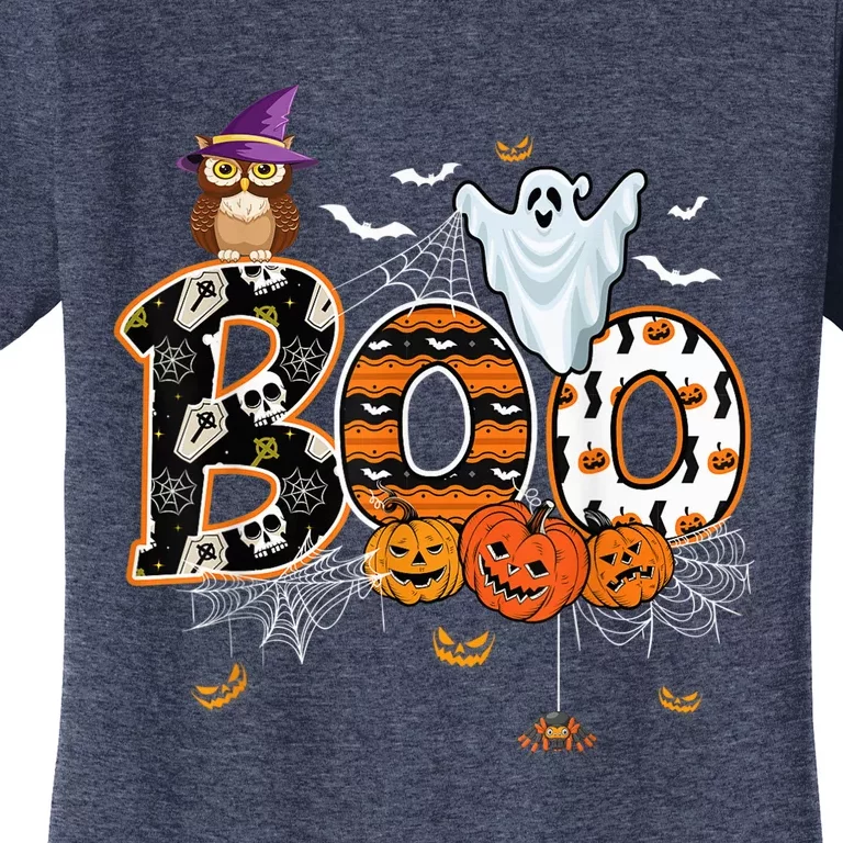 Boo Creepy Owl Pumpkin Ghost Funny Halloween Costume Women's T-Shirt