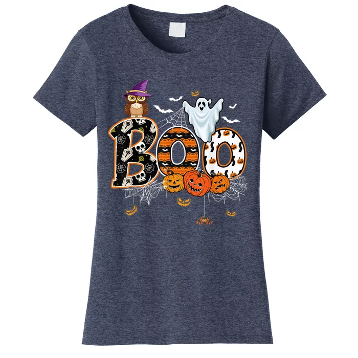 Boo Creepy Owl Pumpkin Ghost Funny Halloween Costume Women's T-Shirt