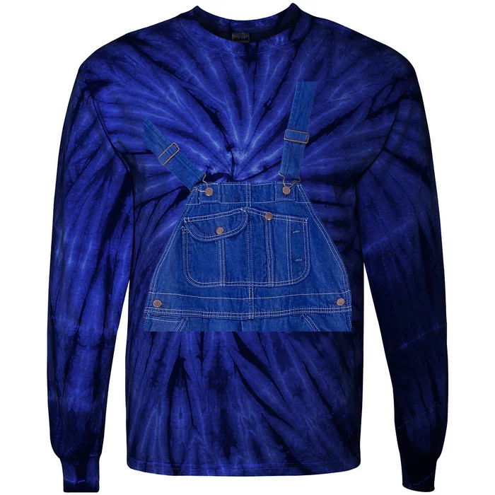 Blue Color Overall Printed On A Yellow Color Tie-Dye Long Sleeve Shirt