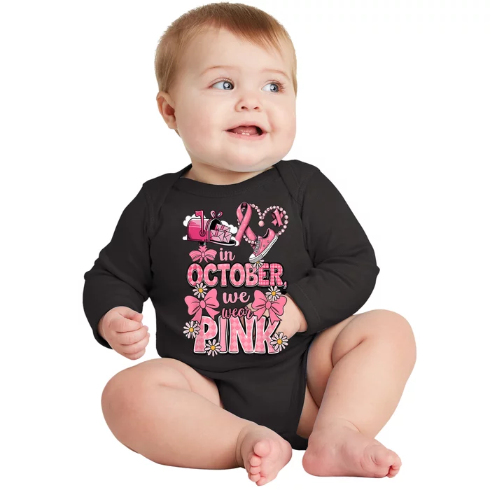 Breast Cance October We Wear Pin.K R Awareness Postal Worker Gift Baby Long Sleeve Bodysuit