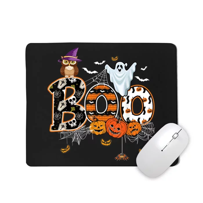 Boo Creepy Owl Pumpkin Ghost Funny Halloween Costume Mousepad