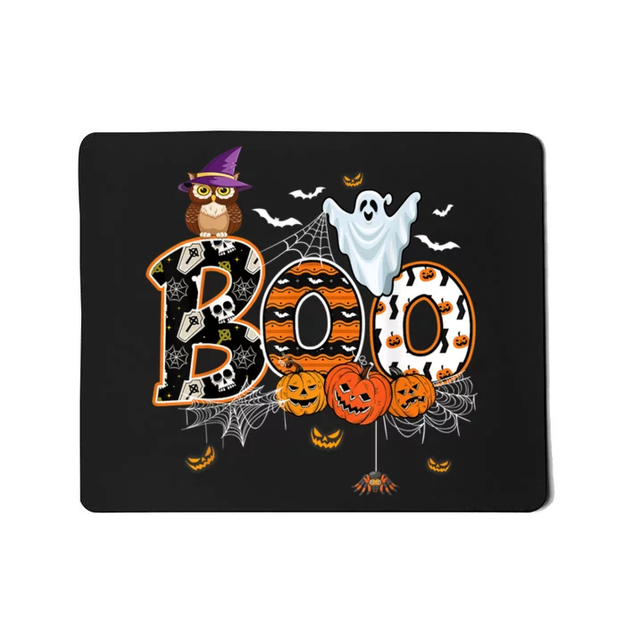 Boo Creepy Owl Pumpkin Ghost Funny Halloween Costume Mousepad