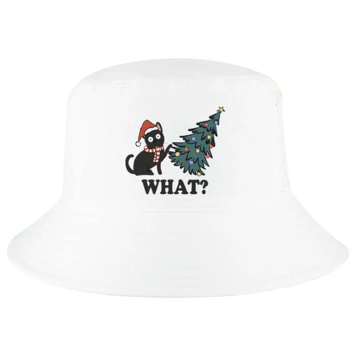 Black Cat Pushing Christmas Tree Over Cat What Christmas Cool Comfort Performance Bucket Hat