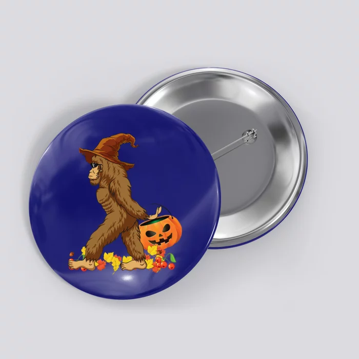 Bigfoot Carrying Pumpkin Halloween Costume Button