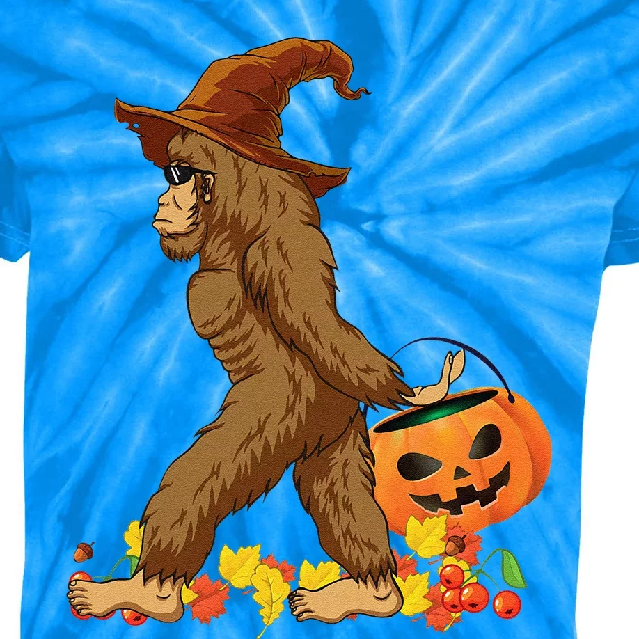 Bigfoot Carrying Pumpkin Halloween Costume Kids Tie-Dye T-Shirt