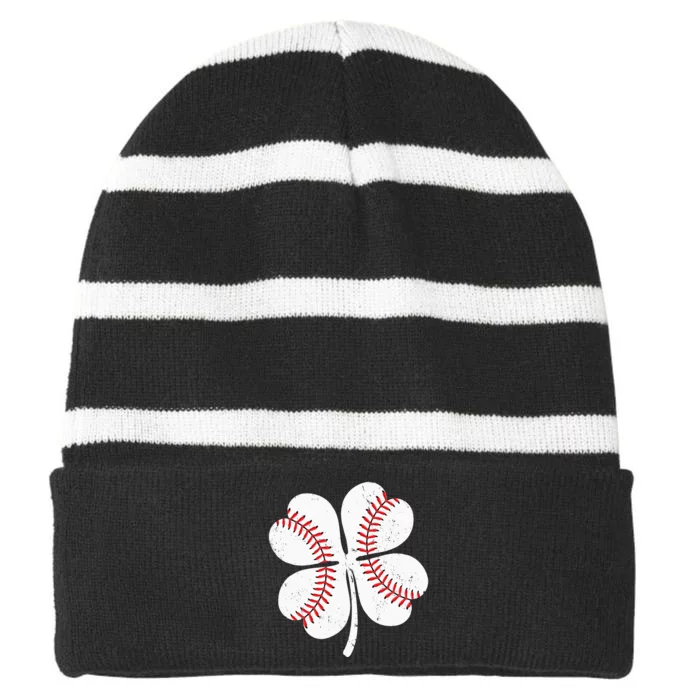 Baseball Catcher Pitcher Shamrock St Patricks Day Striped Beanie with Solid Band