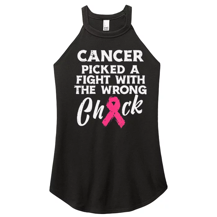 Breast Cancer Picked A Fight Wrong Chick Awareness Women’s Perfect Tri Rocker Tank