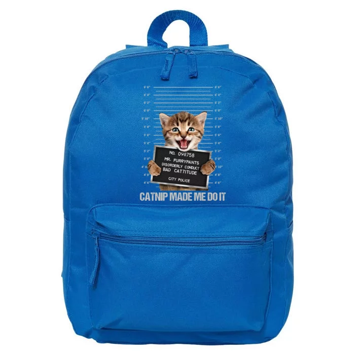 Bad Cat Prison Jail Catnip Made Me Do It Prisoner Funny Cat Gift 16 in Basic Backpack