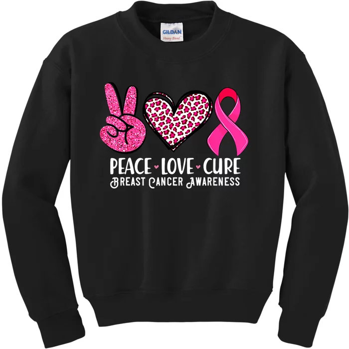 Breast Cancer Peace Love Cure Awareness Warrior Pin.K Ribbon Gift Kids Sweatshirt