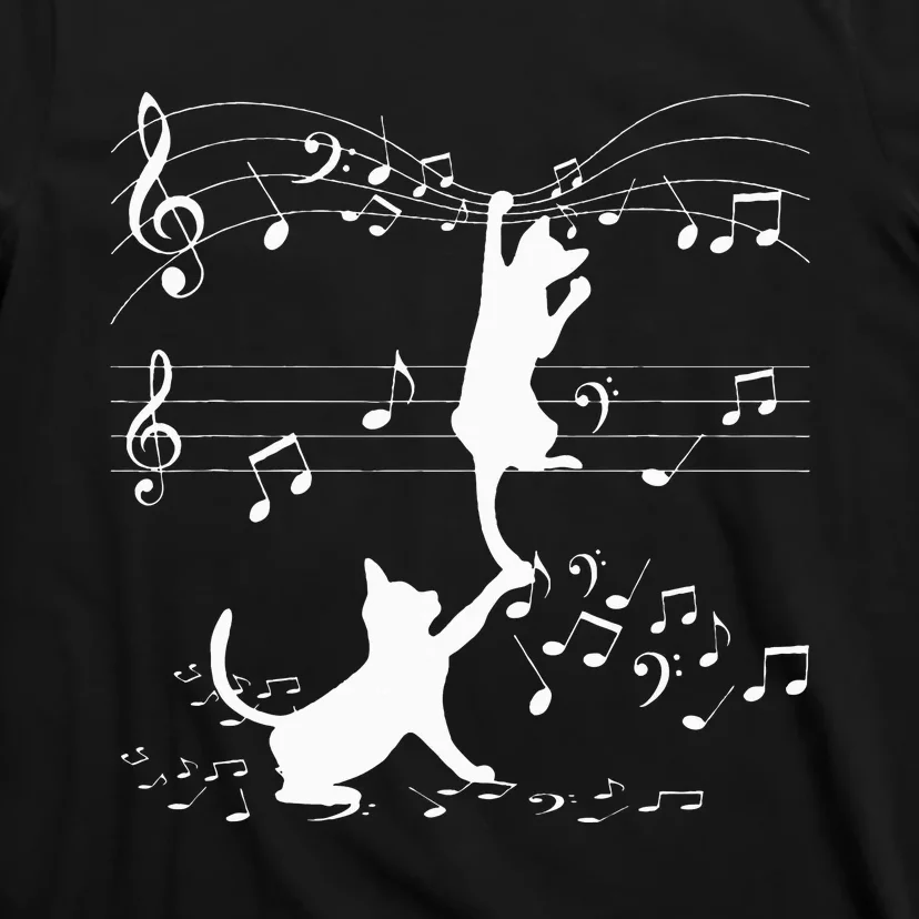 Black Cats Playing With Music Note Cat Lover Design T-Shirt