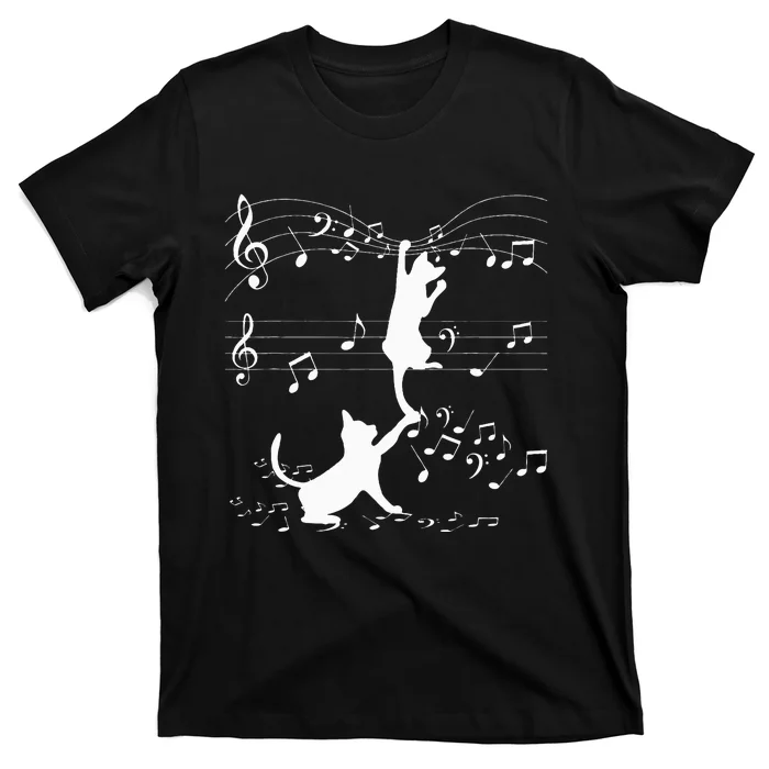 Black Cats Playing With Music Note Cat Lover Design T-Shirt