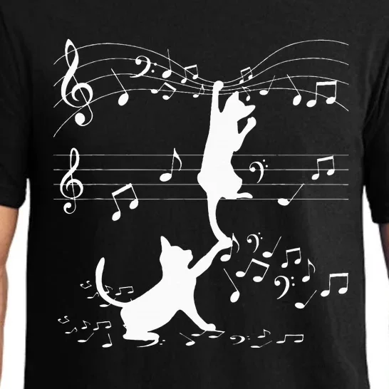 Black Cats Playing With Music Note Cat Lover Design Pajama Set