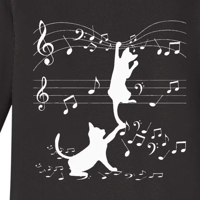 Black Cats Playing With Music Note Cat Lover Design Baby Long Sleeve Bodysuit