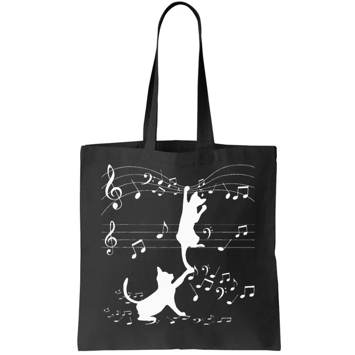 Black Cats Playing With Music Note Cat Lover Design Tote Bag