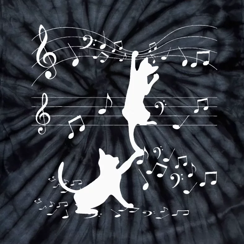 Black Cats Playing With Music Note Cat Lover Design Tie-Dye T-Shirt