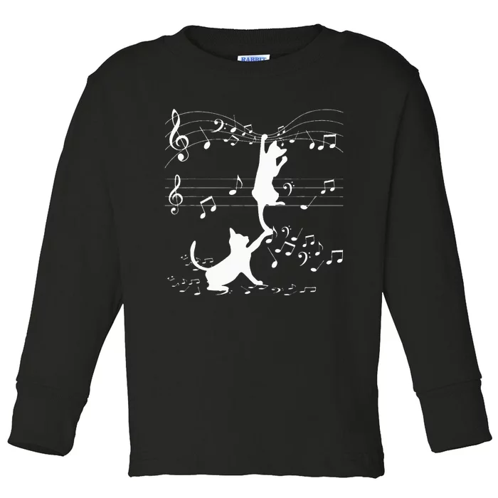 Black Cats Playing With Music Note Cat Lover Design Toddler Long Sleeve Shirt