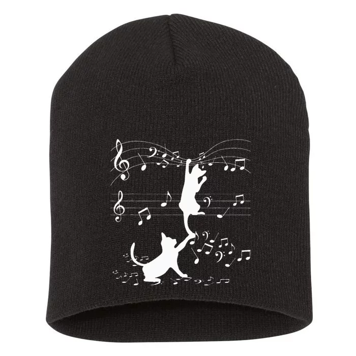 Black Cats Playing With Music Note Cat Lover Design Short Acrylic Beanie