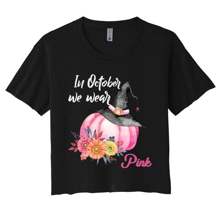 Breast Cancer Pumpkin Witch Women's Crop Top Tee