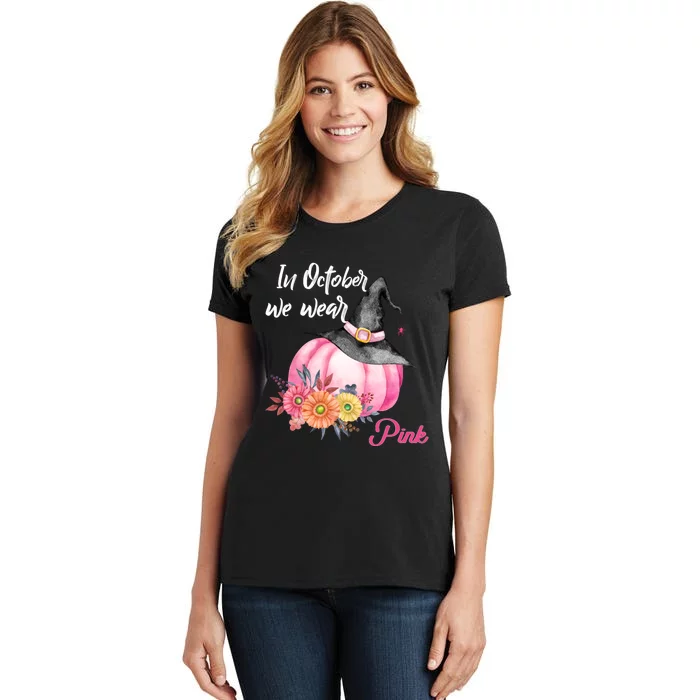 Breast Cancer Pumpkin Witch Women's T-Shirt