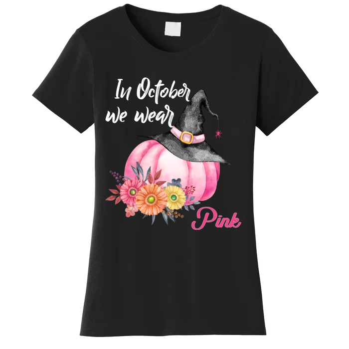 Breast Cancer Pumpkin Witch Women's T-Shirt