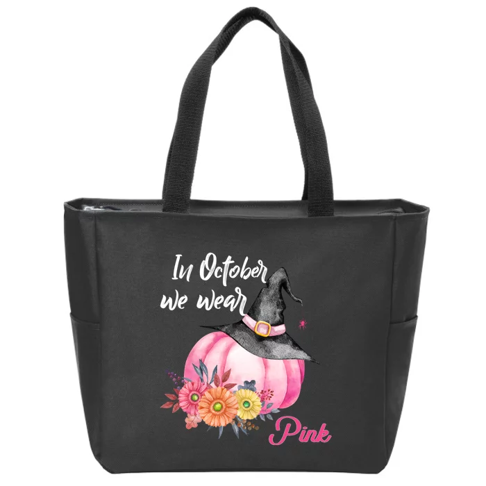 Breast Cancer Pumpkin Witch Zip Tote Bag