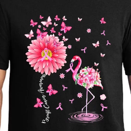 Breast Cancer Pink Flamingo Daisy Awareness Ribbon Pajama Set